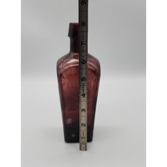 Vtg Straub Hullers Elixir Tree of Life Health Purple Amethyst Glass 8" Bottle - Picture 7 of 12